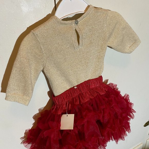 First Impressions Baby Girl Sweater/Ruffled Skirt & Black Velvet Shoes - Picture 3 of 13